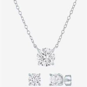 NWT Lab Created White‎ Sapphire Sterling Silver Round 2-pc. Jewelry Set